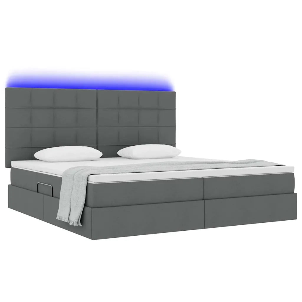 Letto con contenitore e LED con led Grigio scuro 200 x 200 cm