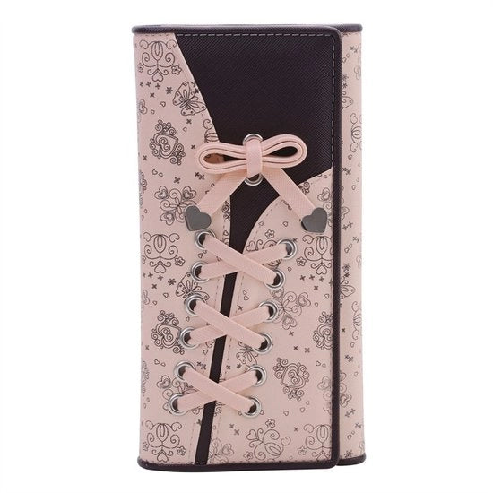 Portafoglio elegante e carino in pelle vera Adatto per donne, portafoglio con motivi di fiori Adatto per donne, rosa