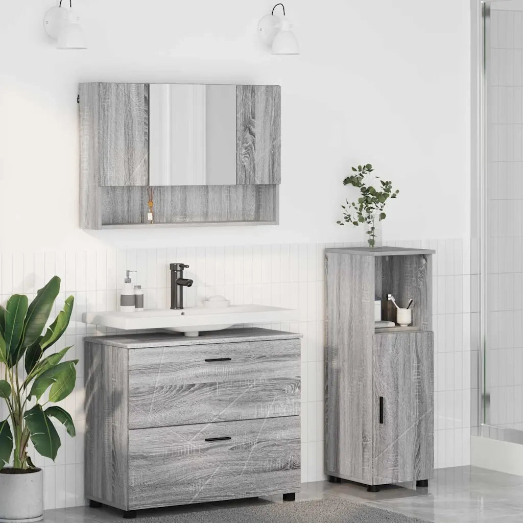 Set di mobili per il bagno con cassetto 3 pcs Grigio Sonoma 3393029