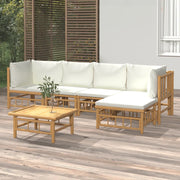Set Salotto da Giardino 6pz con Cuscini Bianco Crema in Bambù 3155180