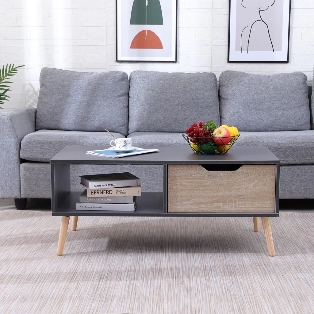 Tavolino in stile scandinavo grigio FREJA con cassetto