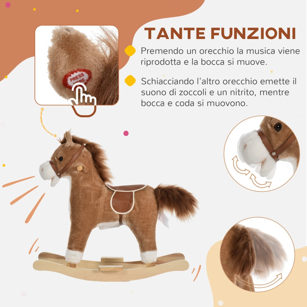 Cavallo a Dondolo per Bambini, Cavallino a Dondolo Bambini 36-72 Mesi, Cavalluccio Giocattolo con Suoni Realistici e 2 Batterie AA, Marrone