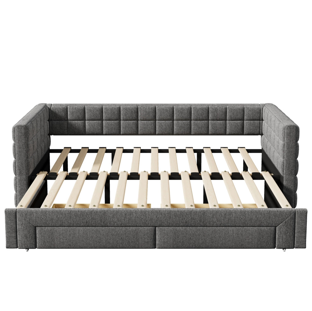 Letto divano 90x200 cm; estraibile con 2 cassetti; velluto; grigio; (Senza materasso)