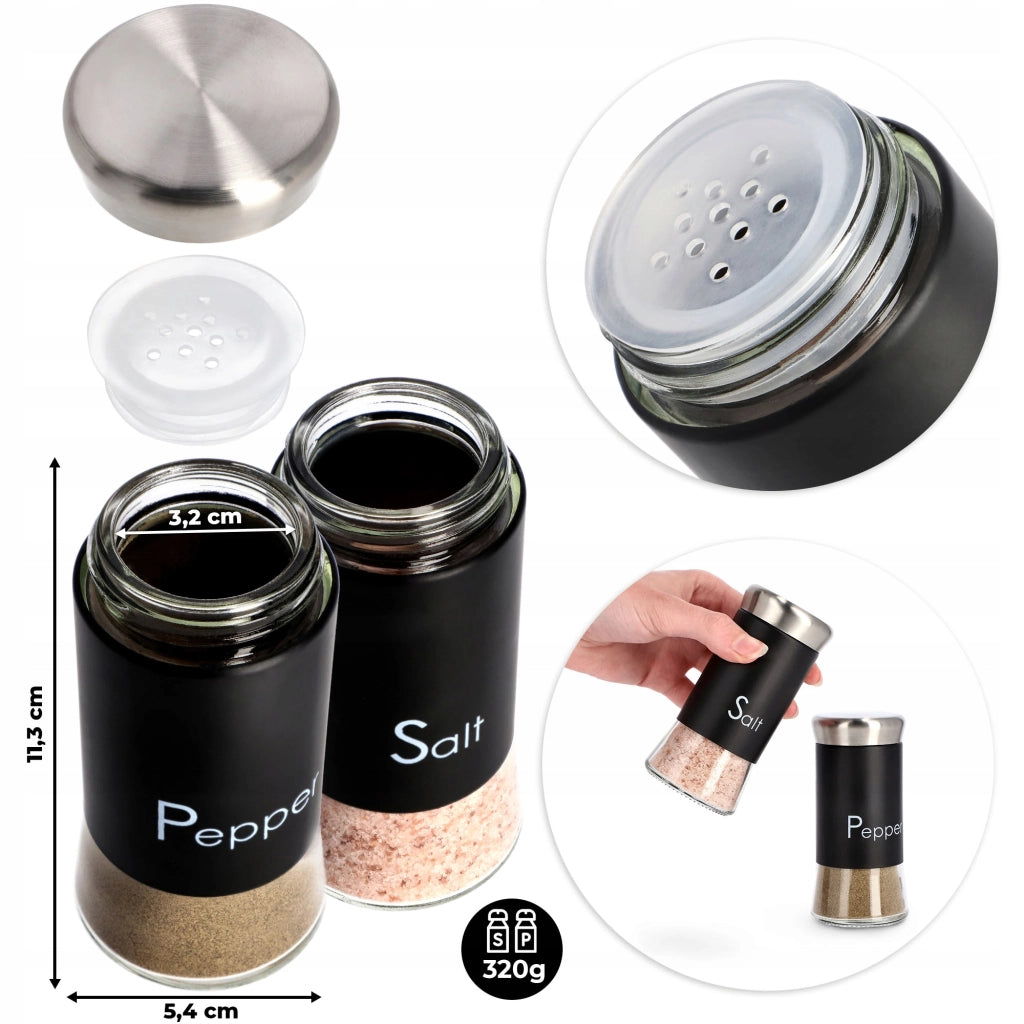 Saliera KADAX, contenitore per sale, nera, 150 ml, in vetro e acciaio, per condimenti.
