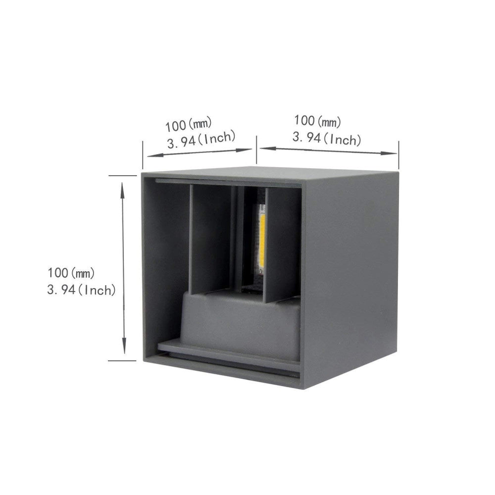 Trade Shop - Applique Led Cubo Grigio Lampada Da Parete 12w 1500l Luce Regolabile Updown Ip65 - -bianco Caldo      -