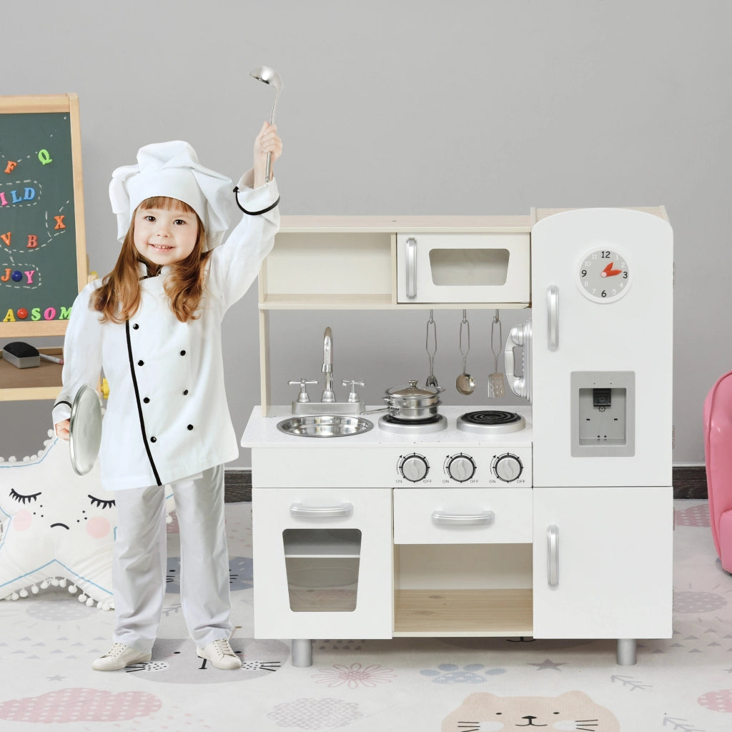Cucina Giocattolo per Bambini in Legno con Lavello e Accessori ¨C zephmum ¨C 74x30x81 cm Bianco