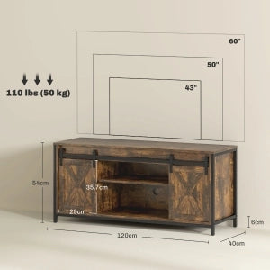 Mobile porta TV industriale con 2 ante scorrevoli e 6 vani, per soggiorno, in compensato, marrone, 120 × 40 × 54 cm