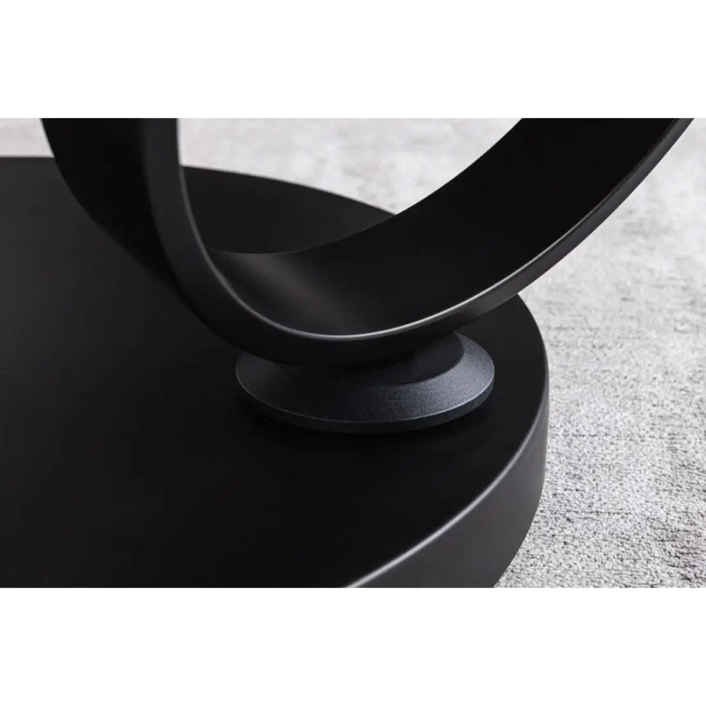 Tavolino basso SOLYNE 133 cm bianco effetto marmo con ripiani rotanti e struttura nera opaca