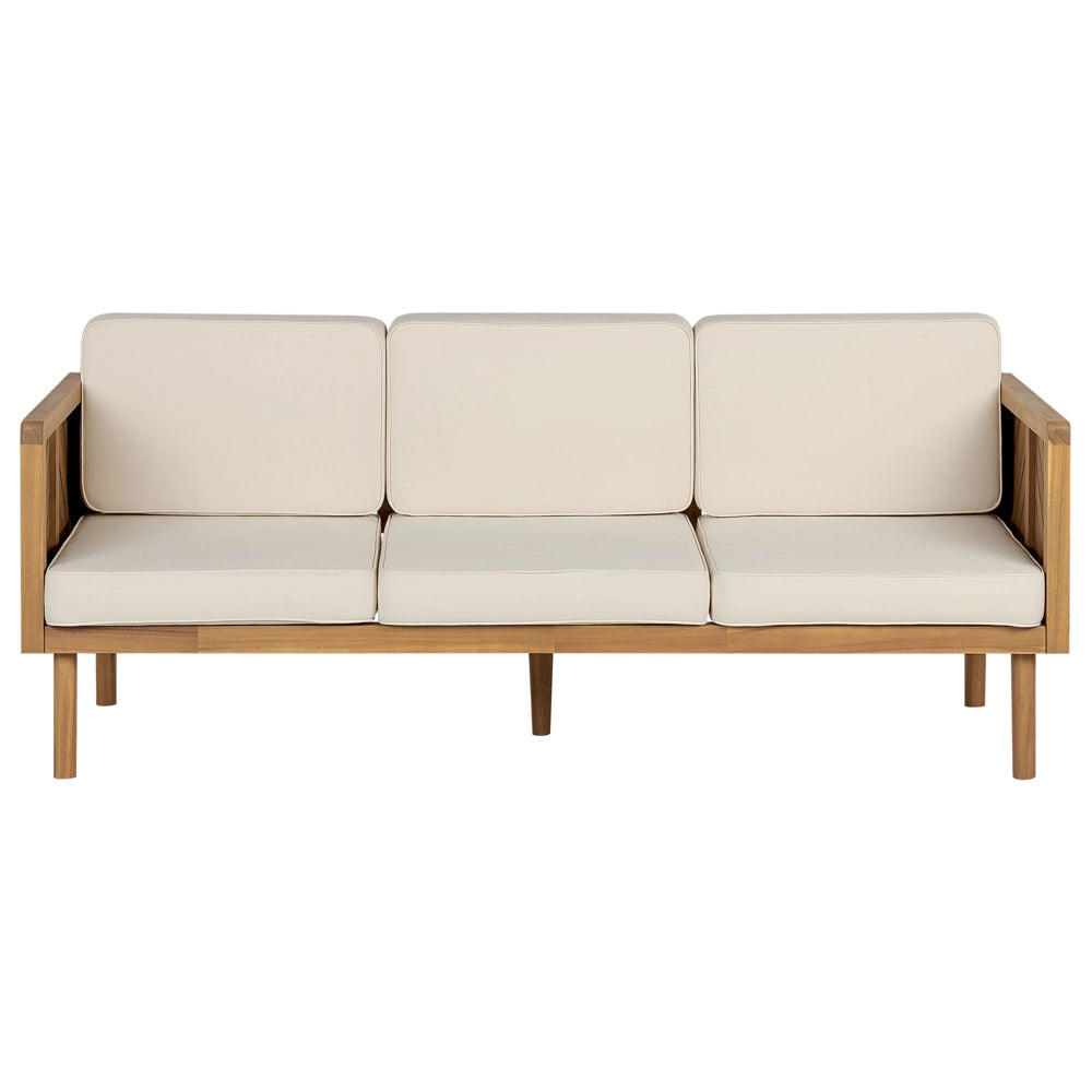 Set divani da giardino in legno di acacia cuscini beige chiaro tavolino 5 posti salotto da esterno design moderno