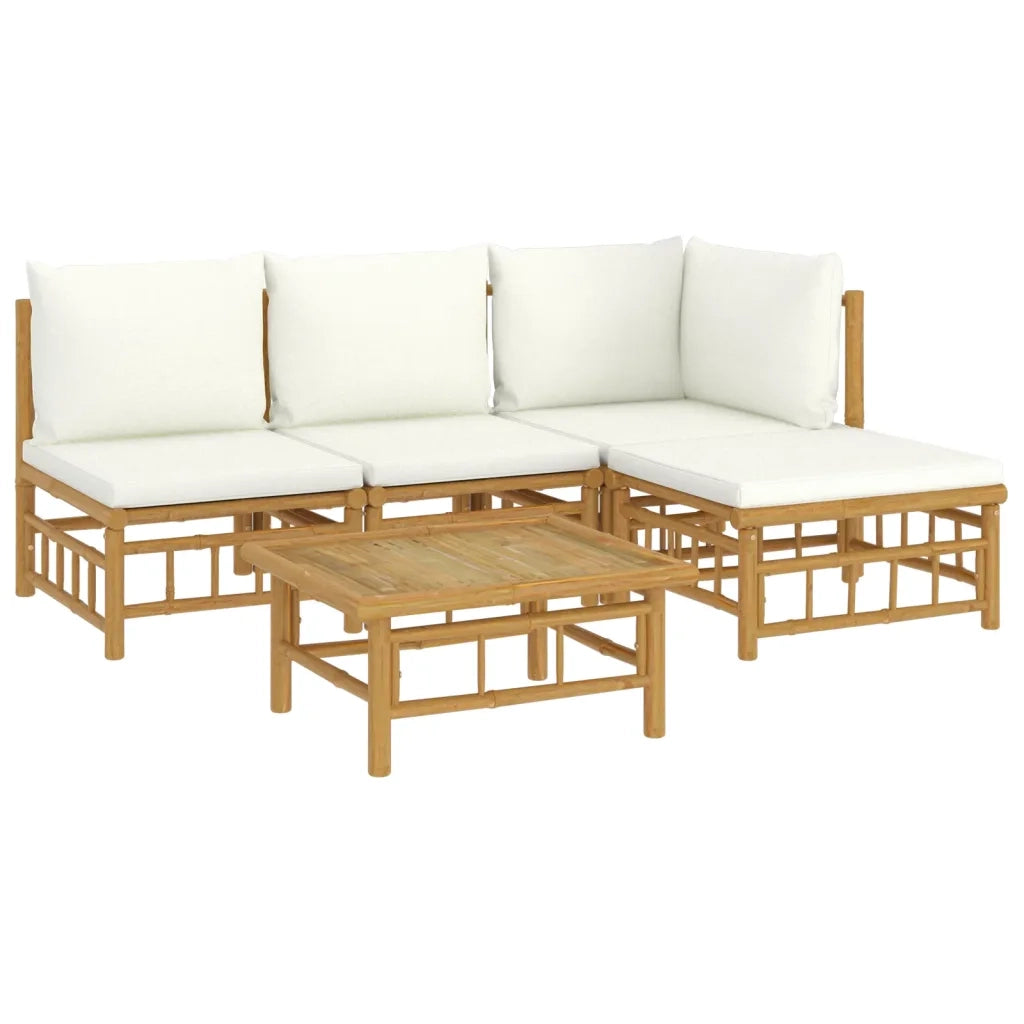 Set Salotto da Giardino 5pz con Cuscini Bianco Crema in BambÃ¹cod mxl 76299
