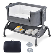 Lettino affiancato con regolazione in altezza a 7 livelli per neonati, Culla co-sleeper per bambini cesto portaoggetti Grigio-Culle