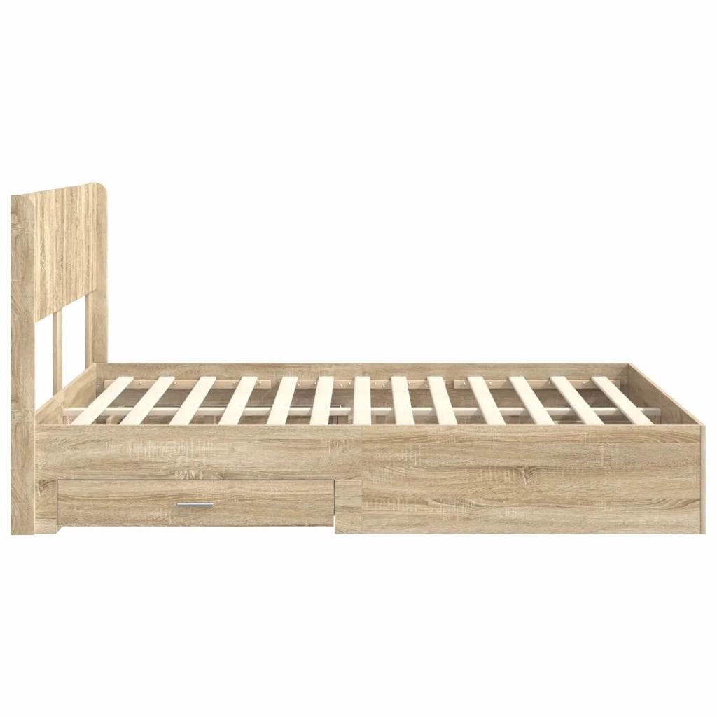 Letto da camera | Struttura del letto con stoccaggio e testata Rovere Sonoma
