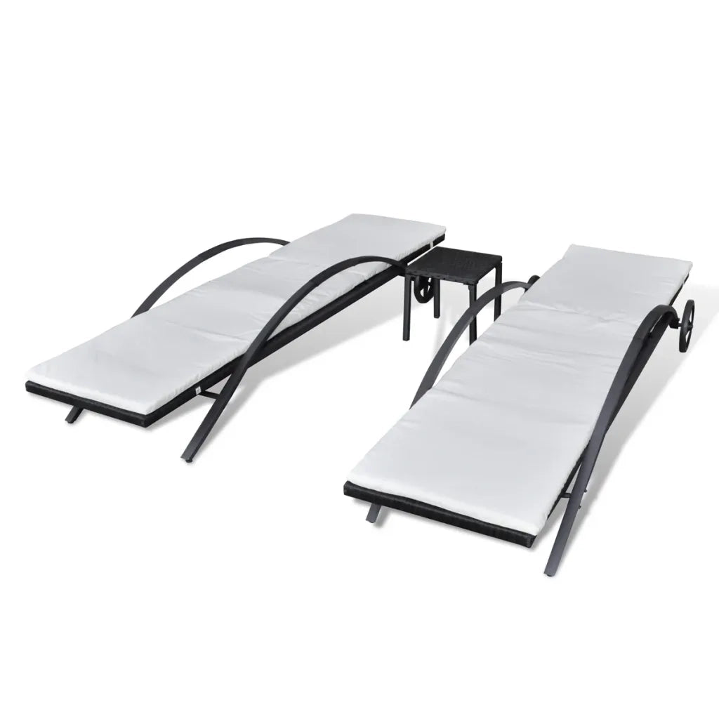 Lettini Prendisole con Tavolino in Polyrattan Nero 42491