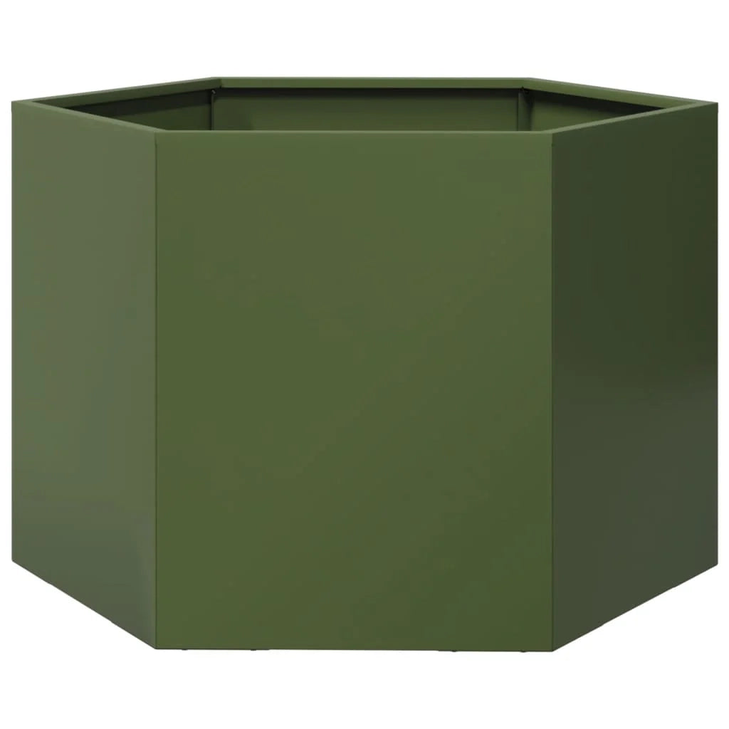 Fioriera rialzata per piante fiori terrazza giardino forma a oliva esagonale 69 x 60 x 45 cm acciaio verde 02_0038711