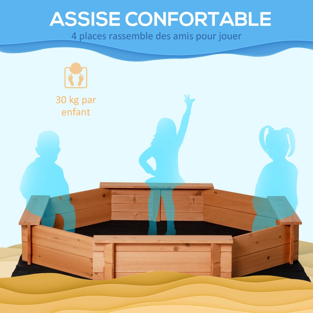 Sandbox in legno massello ottagonale con 4 panche ¨C zephmum ¨C 140x140x21.5 cm arancione