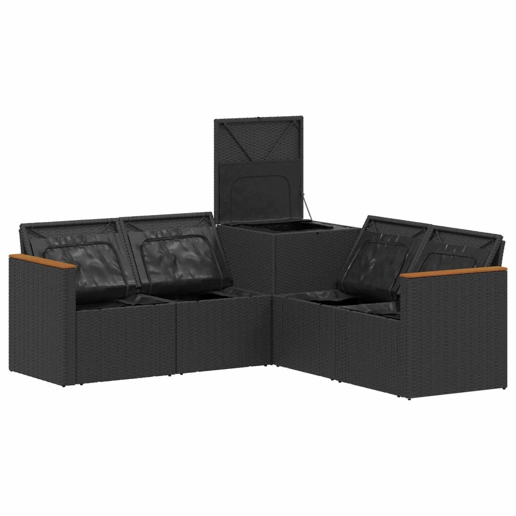Set di divani 5 pz Nero Rattan sintetico e Acciaio 3447931