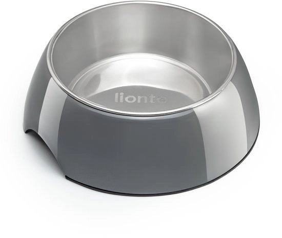 Piatto per cani in acciaio inox, con base antiscivolo e contenitore in melamina, 940 ml, colore grigio.
