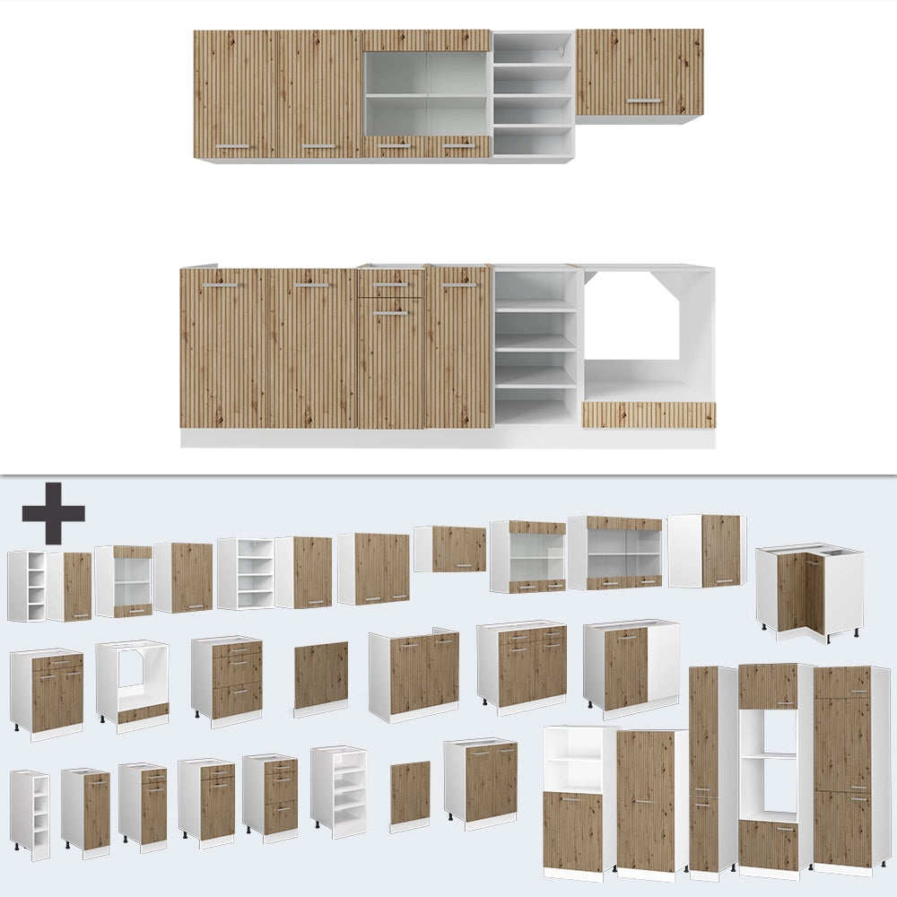 Cucina componibile R-Line Rovere artigianale/Bianco 240 cm, PL Rovere Vicco