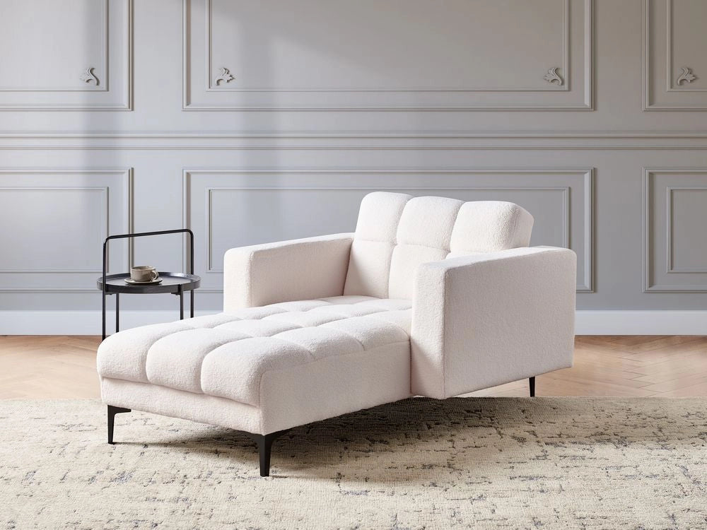 Chaise longue in tessuto bouclè bianco reclinabile con schienale a 3 posizioni stile elegante