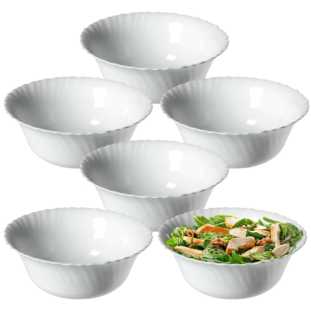 KADAX Set di 6 ciotole in vetro per insalata, snack e snack, bianche, 20 cm