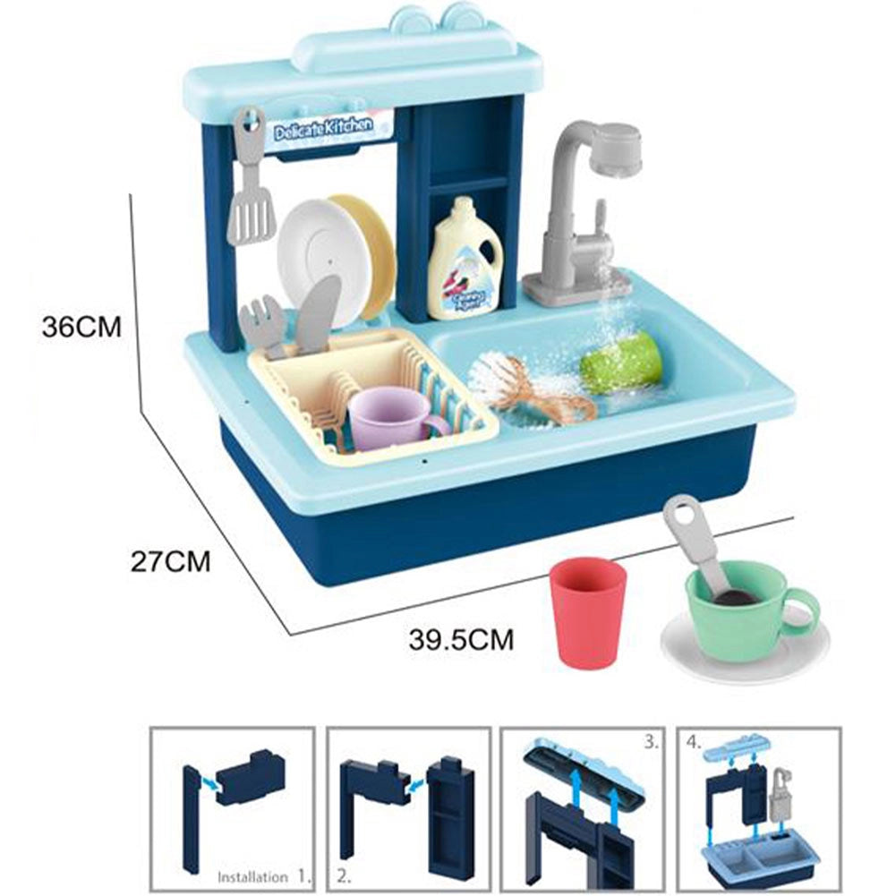 Lavandino Giocattolo per Bambini 39,5x27x36 cm con Rubinetto ad Acqua con Ricircolo Blu