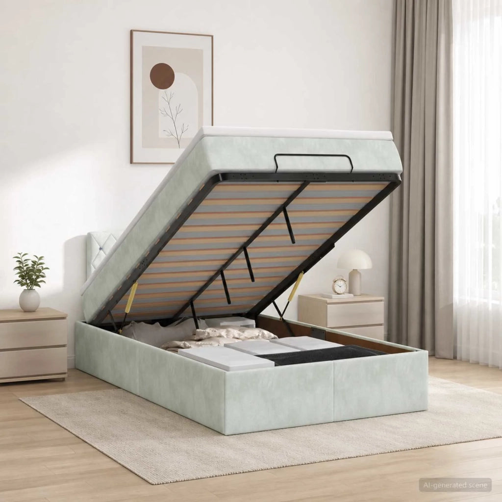 Letto Ottomano con Materasso e LED Grigio Chiaro 120 x 200 cm 3457059