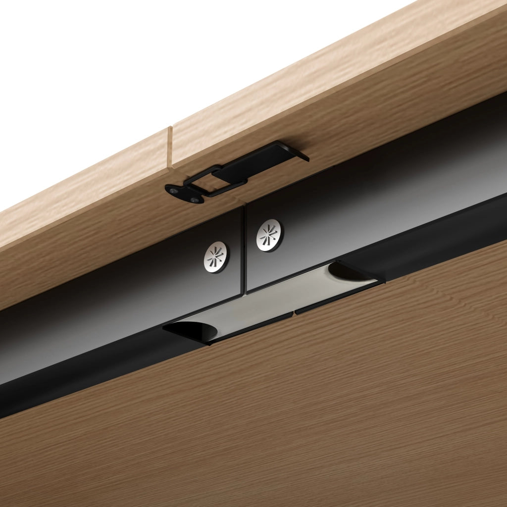 Scrivania pieghevole 2 in 1 con libreria, presa EU e porte USB, MDF, nero e rovere
