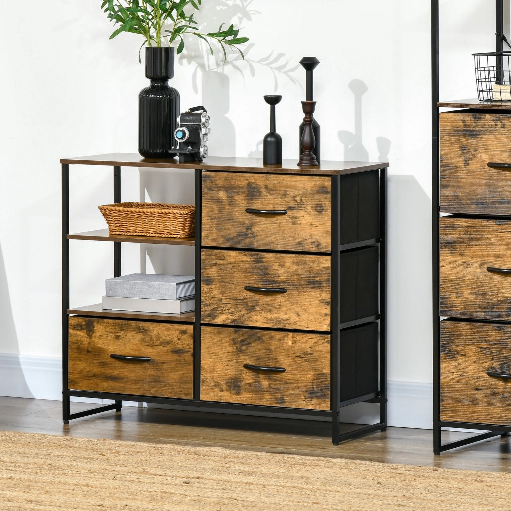 Cassettiera con 4 Cassetti Tessuto e 2 Ripiani Stile Industriale ¨C zephmum ¨C 84x30x71,5 cm Marrone