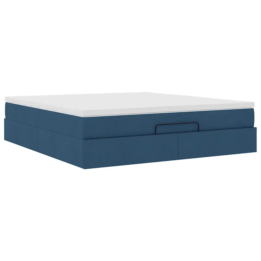 Struttura Letto Pouf con Materasso Blu 160x200 cm in Tessuto 3311126