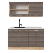 Vicco Cucina monoblocco Grigio nobile/rovere dorato 140 cm , PL Marmo