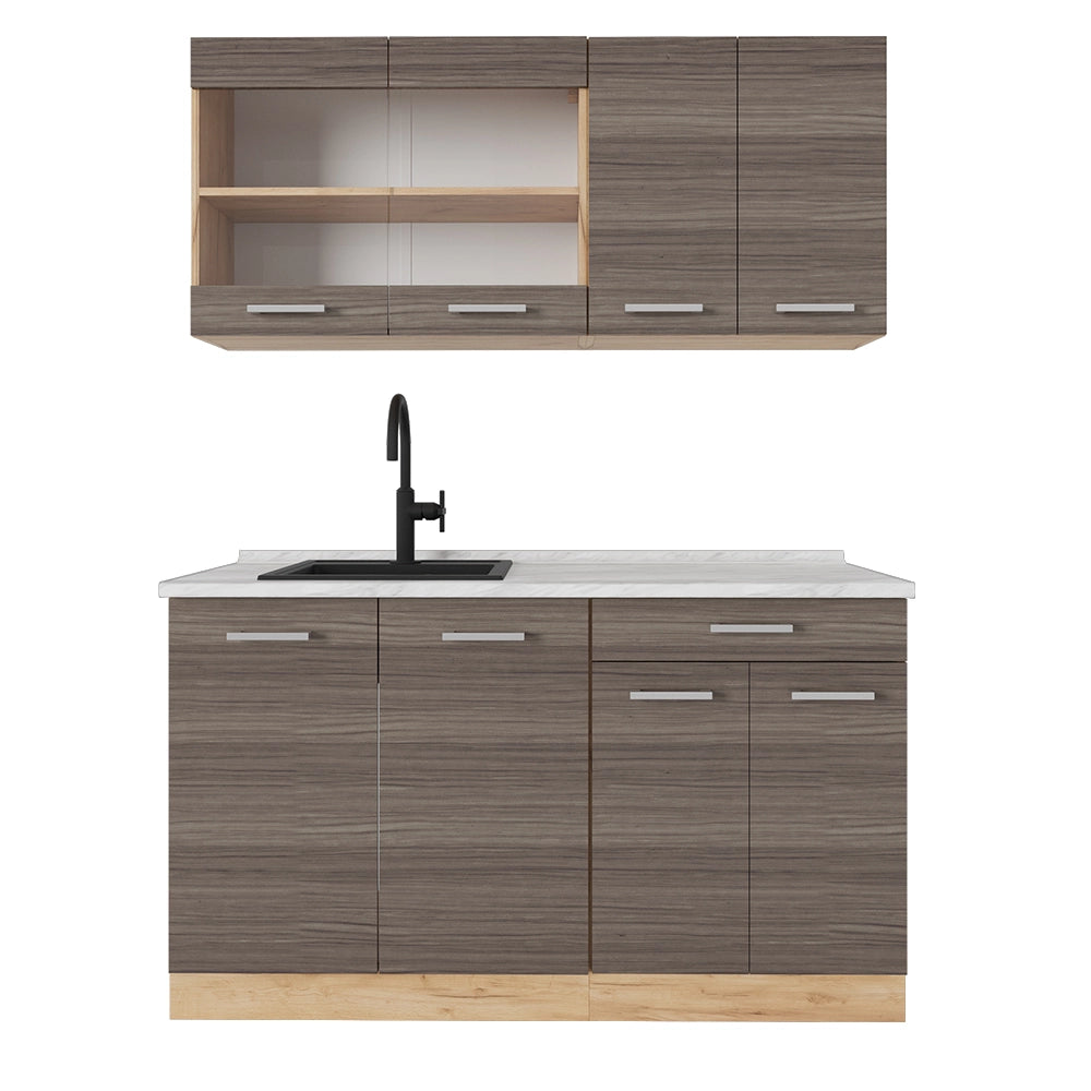 Vicco Cucina monoblocco Grigio nobile/rovere dorato 140 cm , PL Marmo