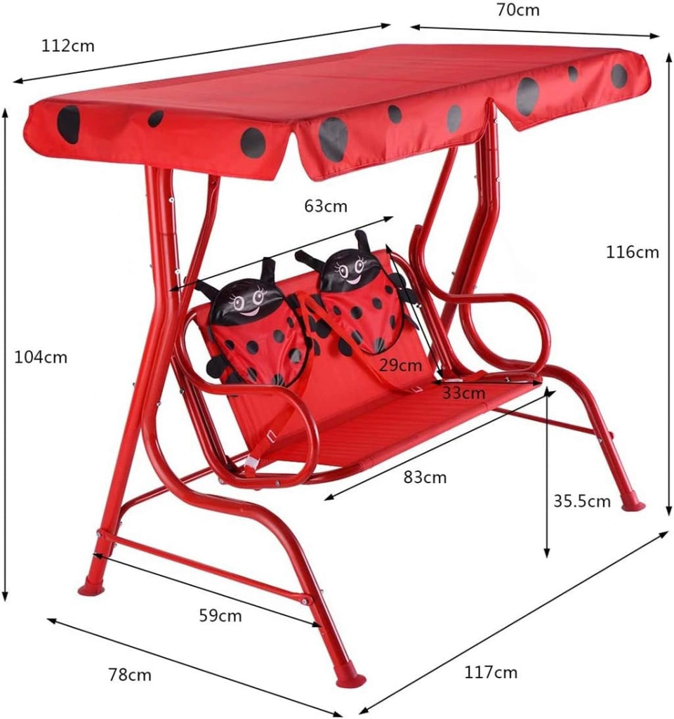 Altalena da Giardino per Bambini, Altalena con 2 Posti Dondolo da Giardino, Sedile Altalena Bimbi con Tettuccio Parasole,112x108x75cm (Rosso)