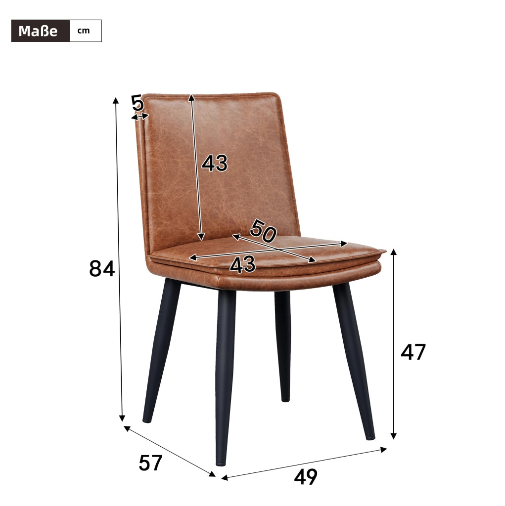 Set di 2 sedie da pranzo moderne in PU marrone con cuscino a doppio strato e gambe in metallo