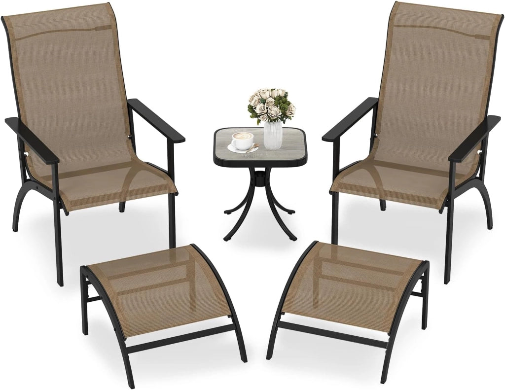 Set di 2 sedie da giardino con sgabello, mobili da balcone, set di mobili da balcone, set da 2 sedie da giardino con sgabello, mobili da terrazza per esterni, set da balcone in metallo e