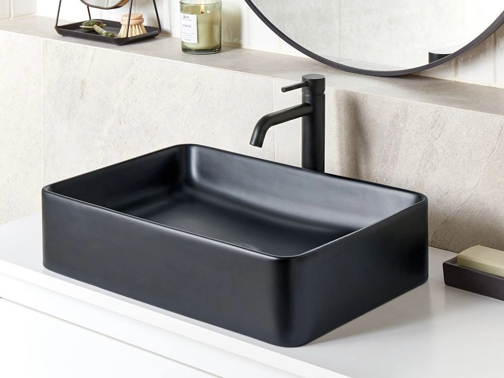 Lavabo da appoggio in ceramica con finitura nera opaca 510 x 340 mm Lavello da bagno rettangolare