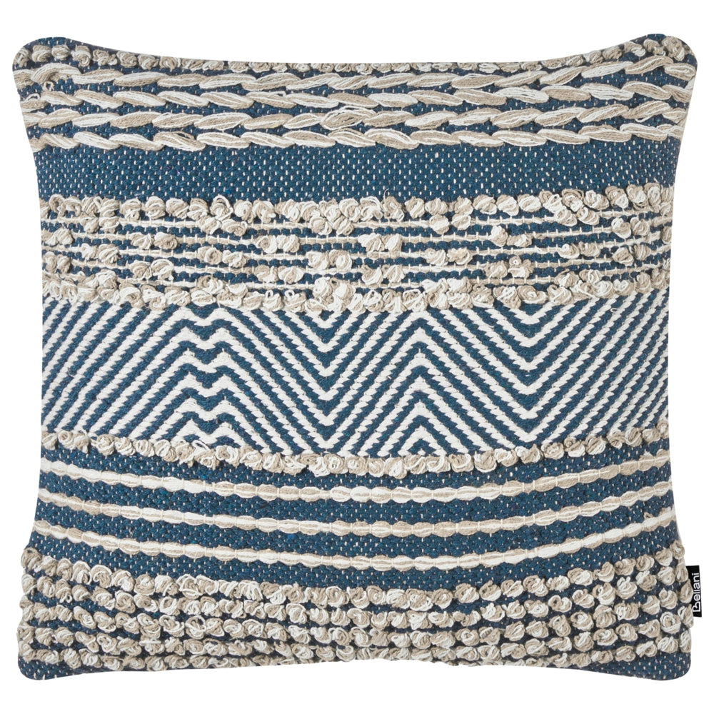 Set di 2 cuscini decorativi beige e blu in cotone 45 x 45 cm Modello geometrico fatto a mano fodera rimovibile con imbottitura stile boho