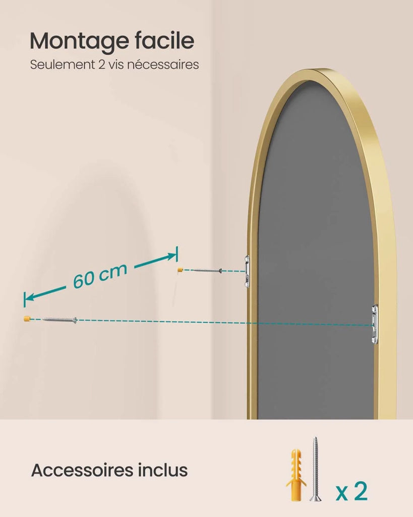 Specchio da bagno specchio da parete ad arco cornice in alluminio 91 x 61 cm con pellicola di sicurezza facile da montare per soggiorno camera da letto bagno oro 12_0008047