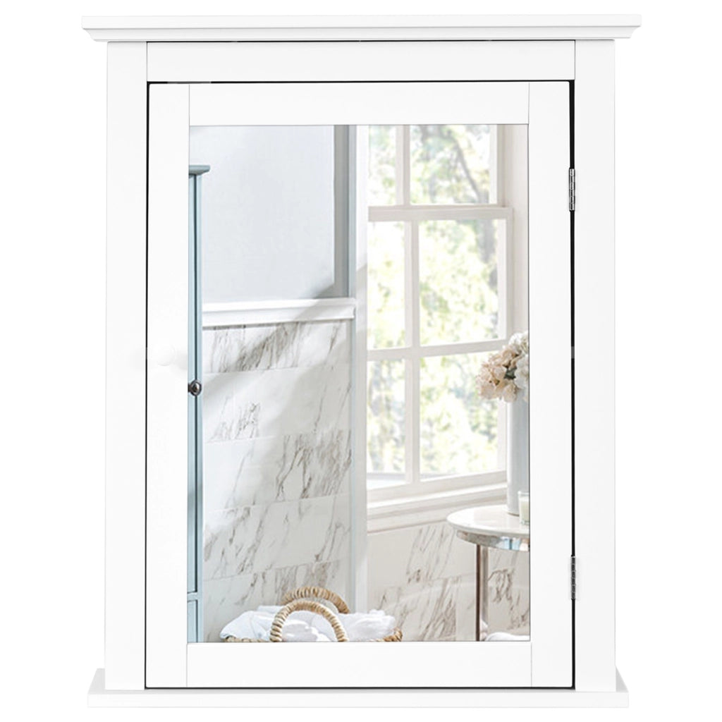 Mobiletto da bagno con anta specchio ripiano regolabile-Armadietto dei medicinali a parete 56x14x69cm Bianco