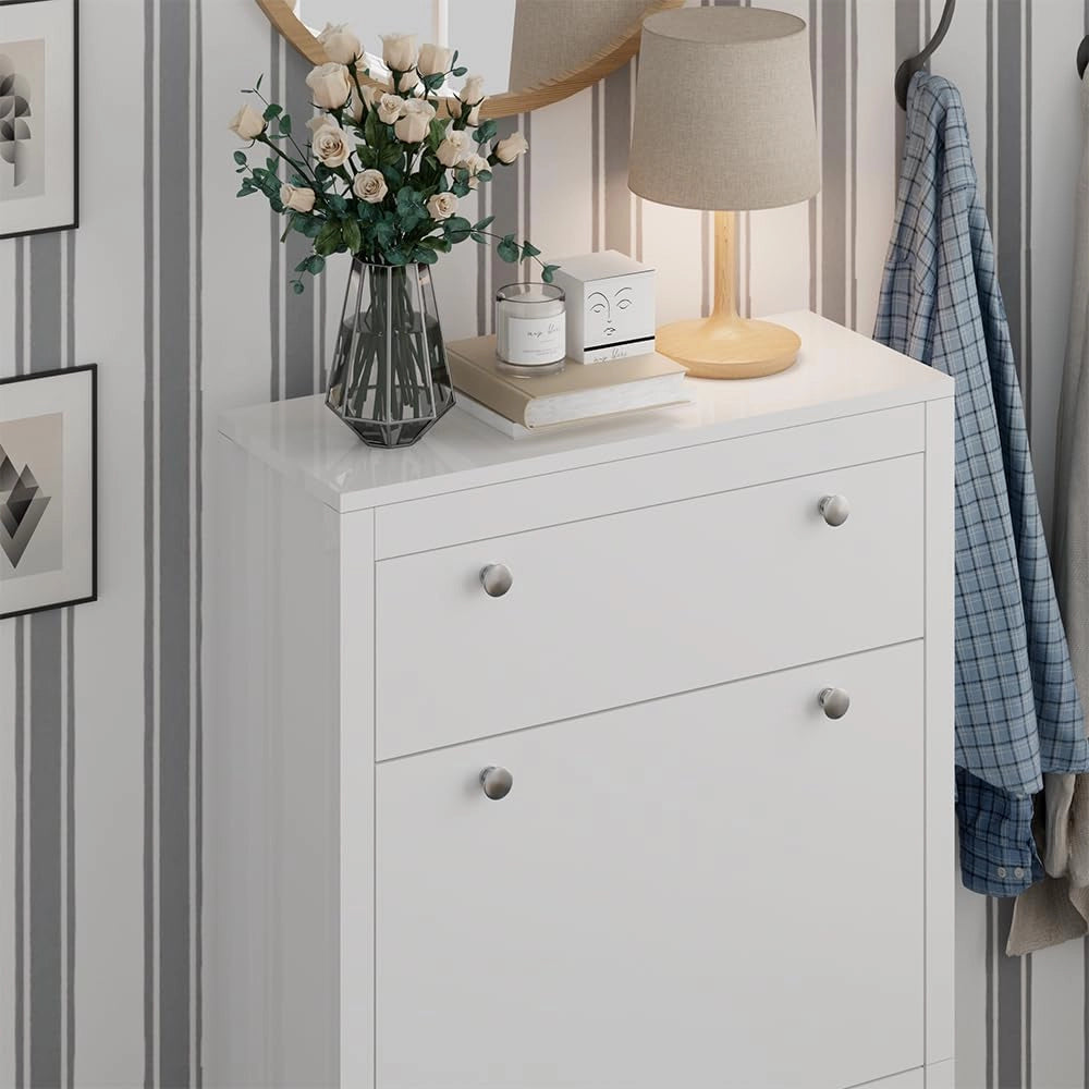 Armadio per scarpe Aron, Bianco, 60 x 115 cm, combinabile per la conservazione e l'organizzazione delle scarpe