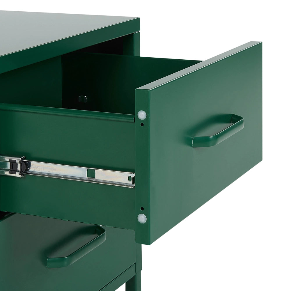 Comodino in Acciaio Verde Design Industriale 2 Cassetti Camera da Letto Mobili Contenitori