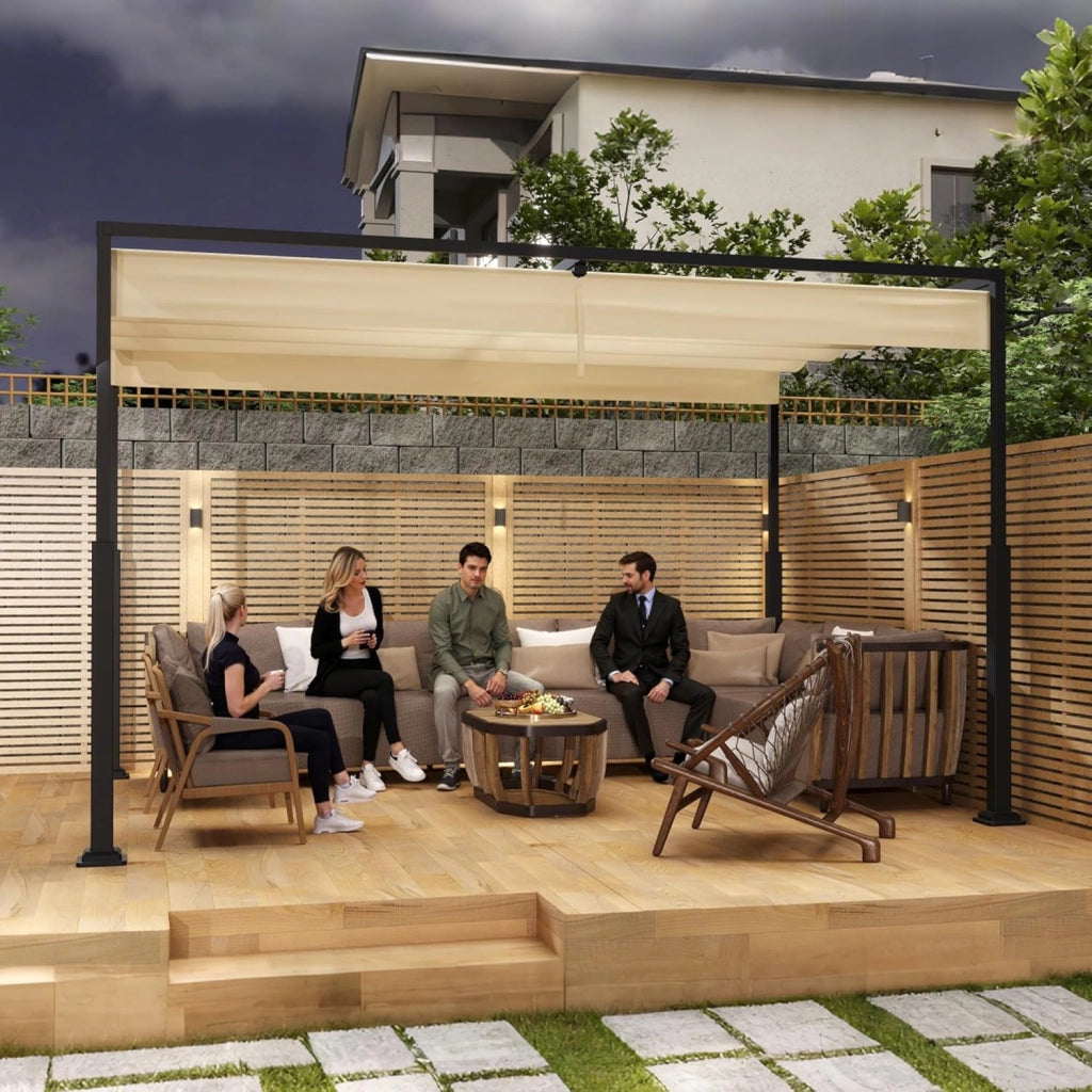 Pergola, 3 x 4 m, baldacchino, impermeabile, stabile, invernale, gazebo da giardino con zone di ombra regolabili, protezione solare per giardino, terrazza e balcone, beige