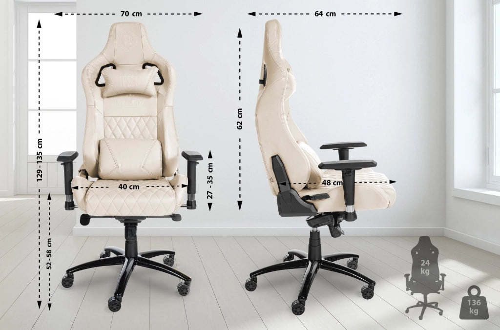 Sedia da ufficio Keren in pelle vera crema