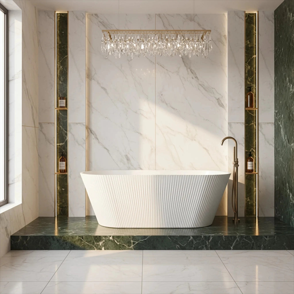 Vasca Da Bagno Freestanding In Acrilico Ofelia 170 Copritappo oro spazzolato