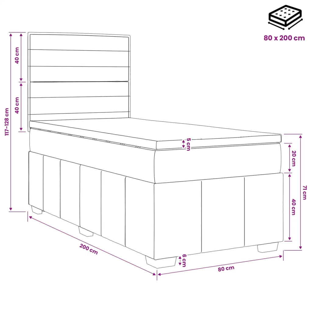 Letto box spring con materasso Nero 80 x 200 cm Tessuto 3454003