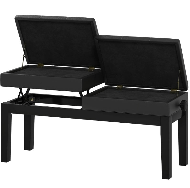 Sgabello da Piano con Contenitore 105x37x48-58 cm， Similpelle Nera