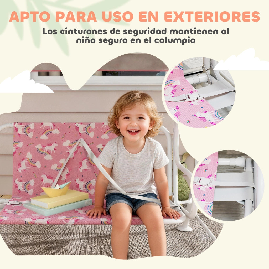 Altalena da giardino per bambini 2 posti ¨C zephmum ¨C rosa con design unicorno