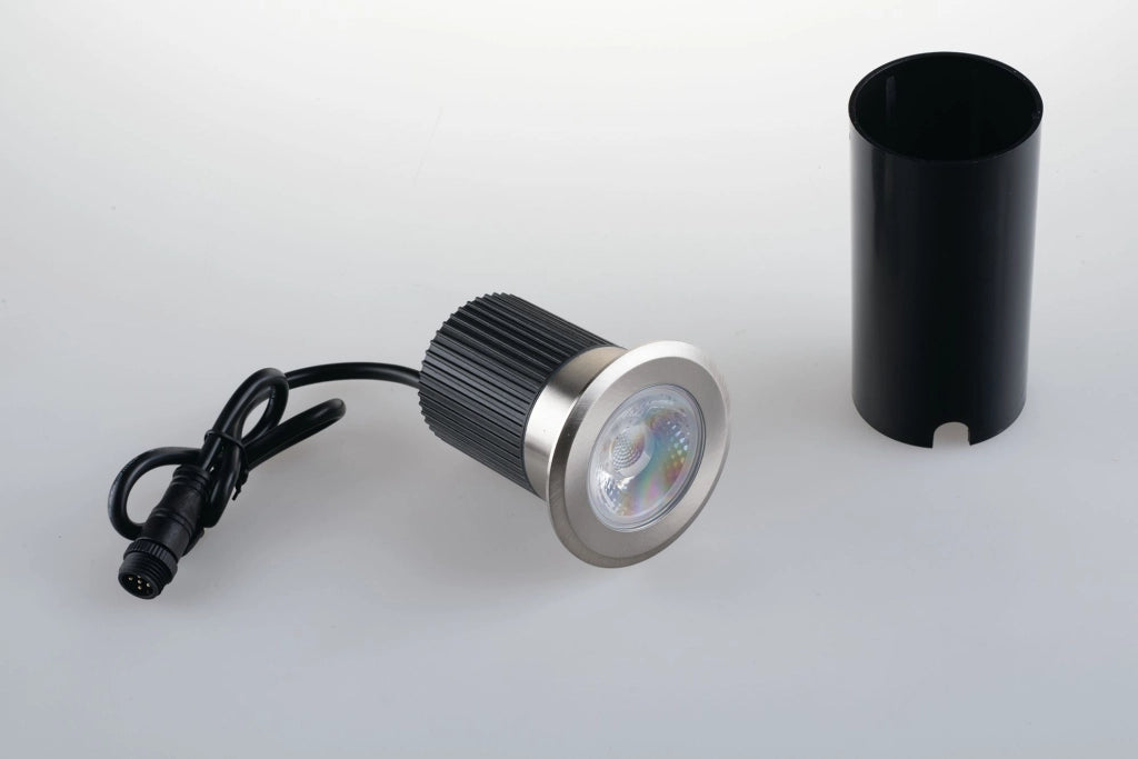 SEGNAPASSI CALPESTABILE A INCASSO LED RUNNER DC24V NIKEL ROTONDO 10W 1020LM RGB + 4000K  IP67 7,8X8,5CM