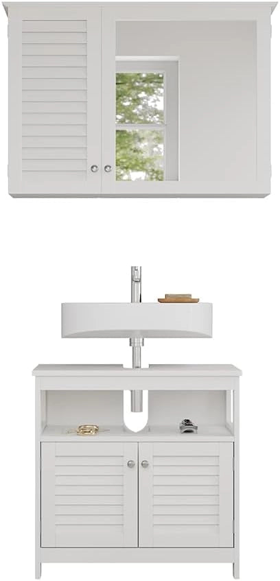 Set di mobili da bagno Riad, Bianco, 60 cm, composto da specchio da bagno e mobile sottolavabo