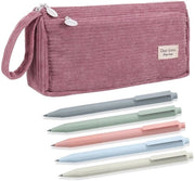 Etui per organizzatore in corduroy per ragazze, set di 5 penne, etui per scuola, etui per ufficio, capacità di contenimento: 10 pezzi.