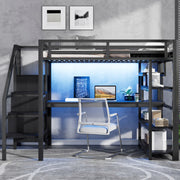 Letto a castello con scrivania e armadio - Xylo - 140x200 - Nero - USB, LED